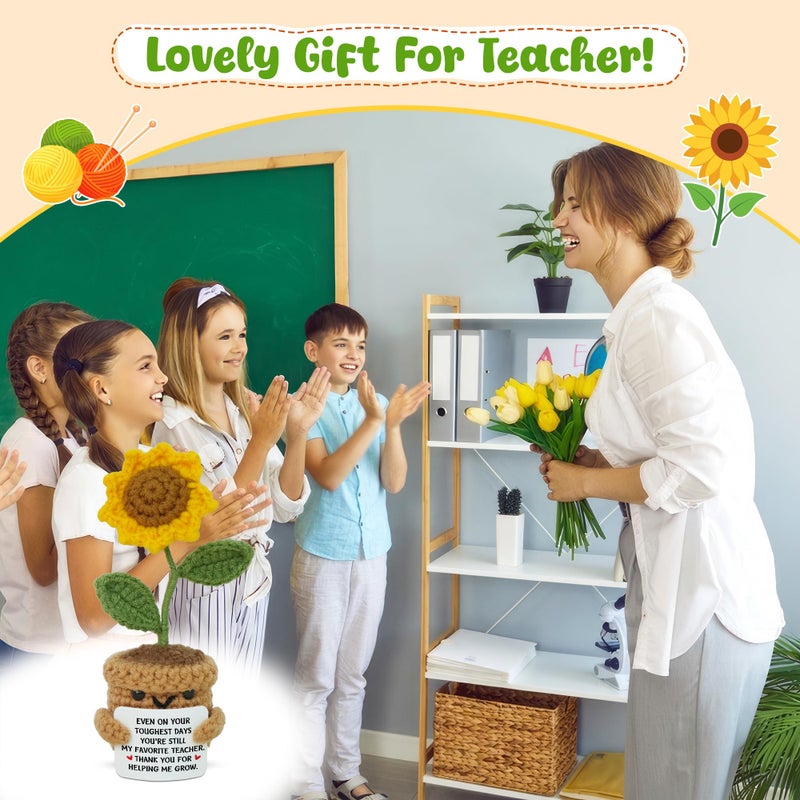 OASSIE Teacher Appreciation Gifts - Mini Handmade Positive Sunflower Crochet with Message Card - Teachers Day Graduation End of The Year Birthday Christmas Thank You Gifts for Teachers Women - Image 2